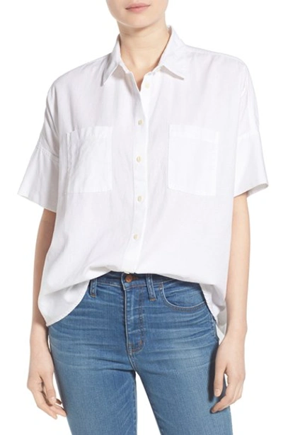 Shop Madewell 'courier' Cotton Short Sleeve Shirt In Pure White