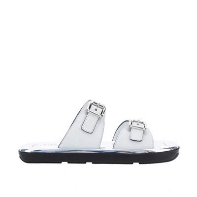 Shop Prada Leather Flat Sandals In White