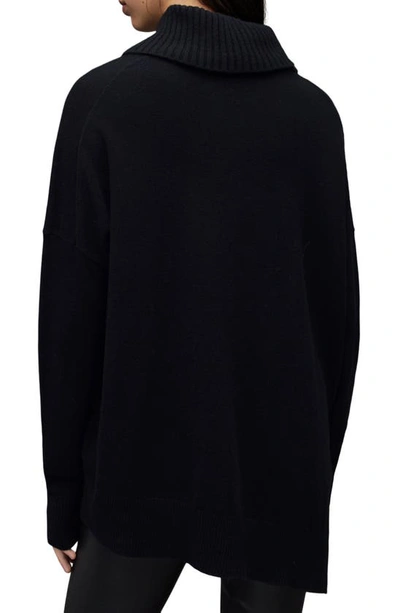 Shop Allsaints Whitby Cashere & Wool Asymmetric Turtleneck Sweater In Black