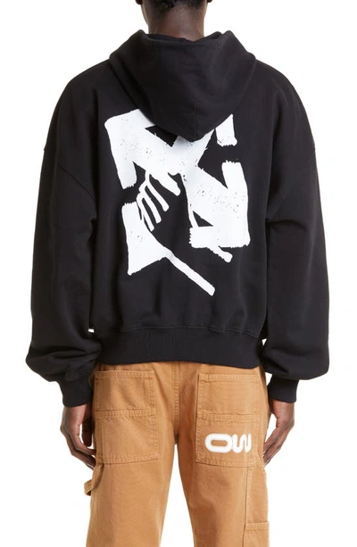 Shop Off-white Hand Arrow Boxy Cotton Graphic Hoodie In Black White