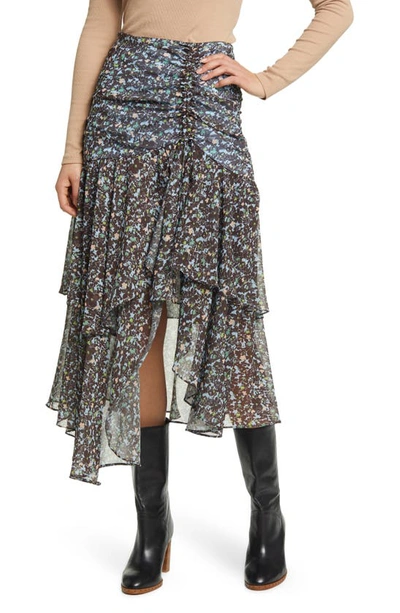 Shop Ted Baker Chloei Ruched Waterfall Chiffon Midi Skirt In Light Blue