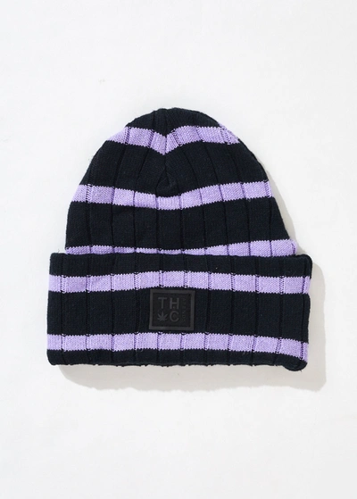 Shop Afends Hemp Knit Striped Beanie In Black