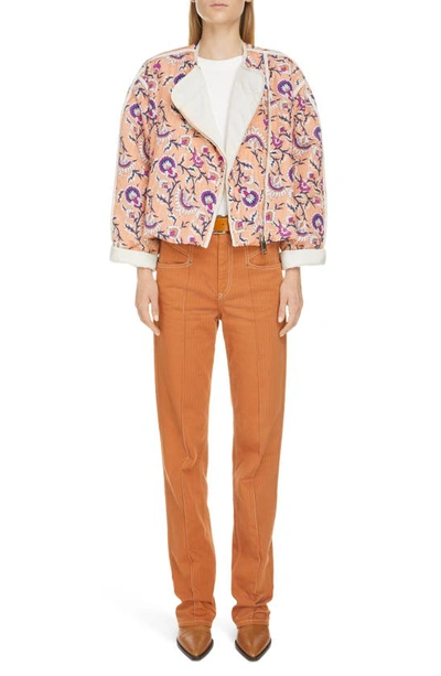 Shop Isabel Marant Amidala Floral Print Reversible Asymmetric Crop Jacket In Papaya