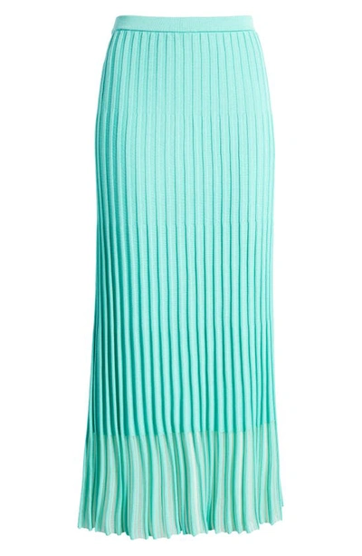 Shop Ming Wang Textured Stripe Sheer Hem Midi Skirt In Seaspray