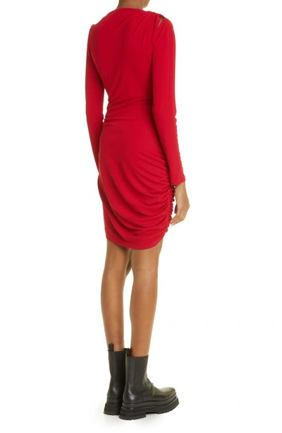 Shop Monse Gathered Keyhole Cutout Long Sleeve Tulip Dress In Ruby