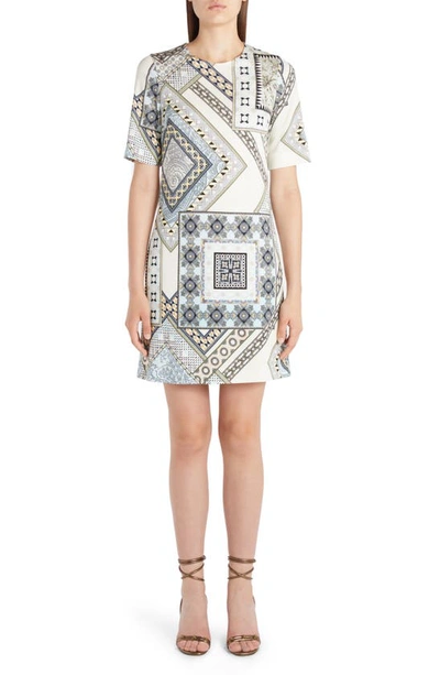 Shop Etro Lucy Mixed Print Shift Dress In Ivory/ Blue