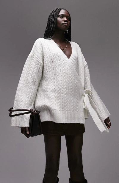 Oversize Wrap Front Cardigan In White