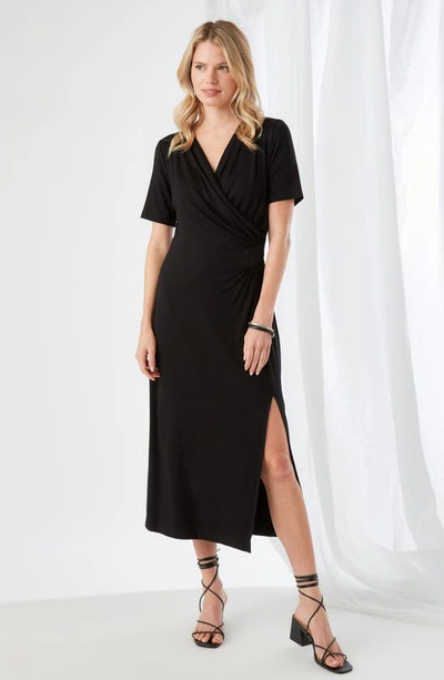 Shop Karen Kane Faux Wrap Midi Dress In Black