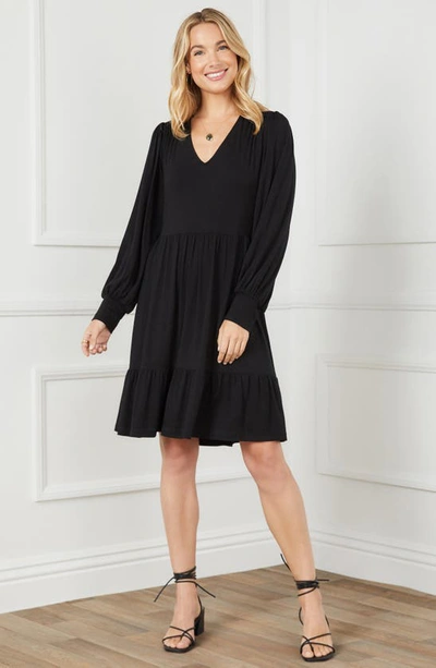 Karen Kane Long Sleeve Tiered Dress In Black