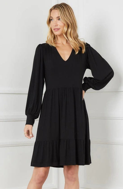 Shop Karen Kane Tiered Long Sleeve Dress In Black