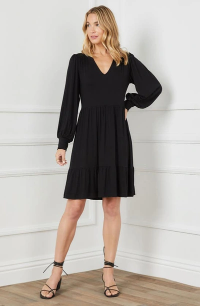 Shop Karen Kane Tiered Long Sleeve Dress In Black
