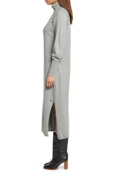 Shop Ted Baker Malorri Stitch Insert Long Sleeve Midi Sweater Dress In Grey Marl