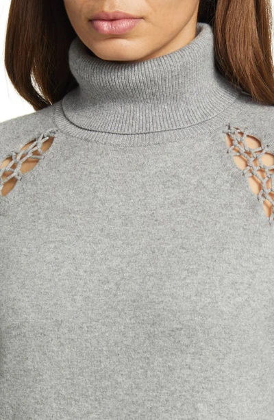 Shop Ted Baker Malorri Stitch Insert Long Sleeve Midi Sweater Dress In Grey Marl