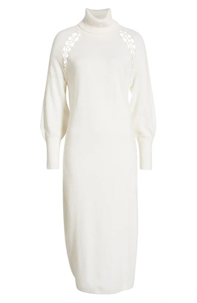 Shop Ted Baker Malorri Stitch Insert Long Sleeve Midi Sweater Dress In White