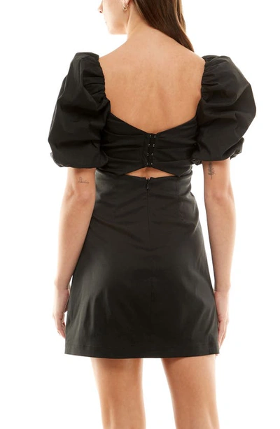 Shop Socialite Ruched Puff Sleeve Minidress In Black