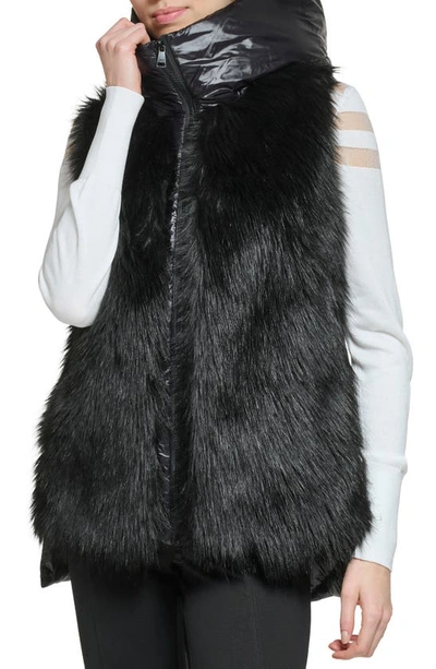 Shop Dkny Faux Fur Hooded Puffer Vest In Black