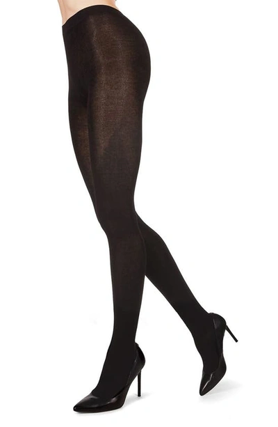 Shop Memoi Flat Knit Tights In Black