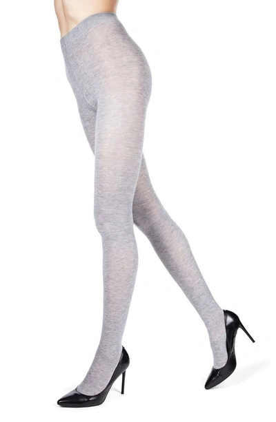 Shop Memoi Flat Knit Sweater Tights In Lt Gray Heather