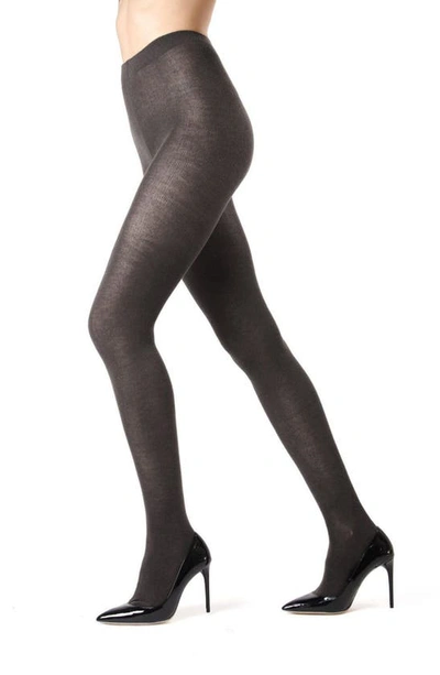 Shop Memoi Flat Knit Sweater Tights In Charcoal
