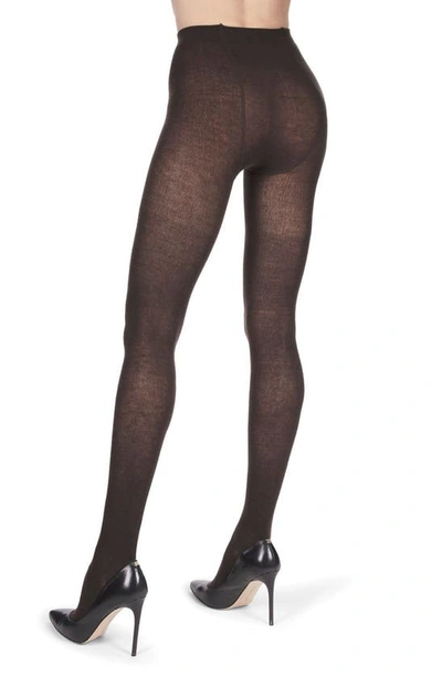 Memoi Flat Knit Sweater Tights In Brown Heather