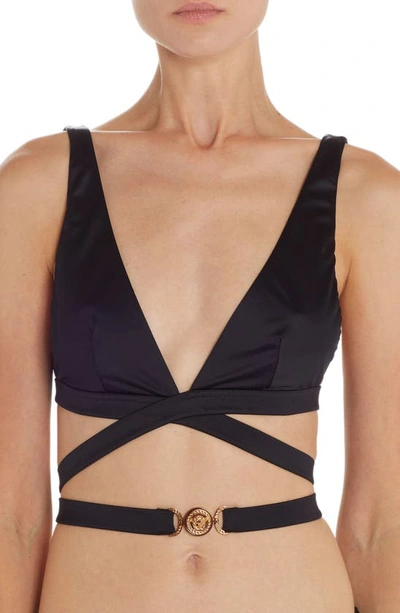 Shop Versace Medusa Strappy Wrap Bikini Top In Nero