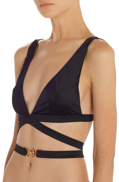 Shop Versace Medusa Strappy Wrap Bikini Top In Nero