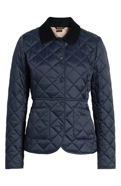 Shop Barbour Deveron Diamond Quilted Jacket In Navy/ Pale Pink