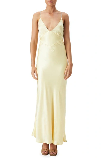 Shop Bardot Capri Diamanté Strap Satin Slip Dress In Canary Yellow