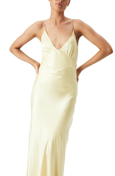 Shop Bardot Capri Diamanté Strap Satin Slip Dress In Canary Yellow