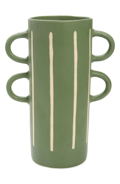 Shop The Conran Shop Wax Resist Stripe Handle Vase In Green