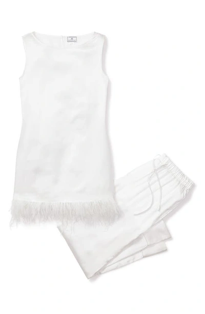 Shop Petite Plume Feather Trim Tunic Silk Pajamas In White