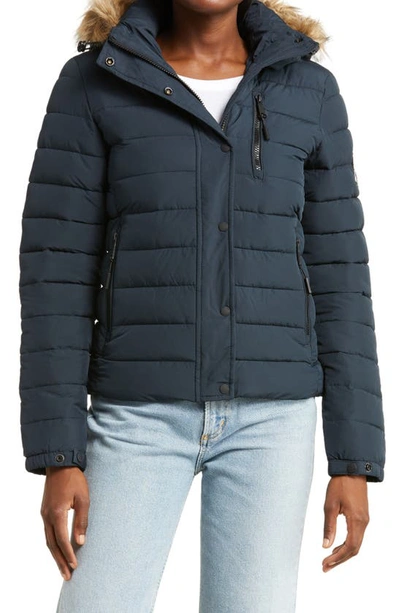 Superdry Classic Fuji Puffer Jacket With Faux Fur Trim In 98t-eclipse Navy  | ModeSens
