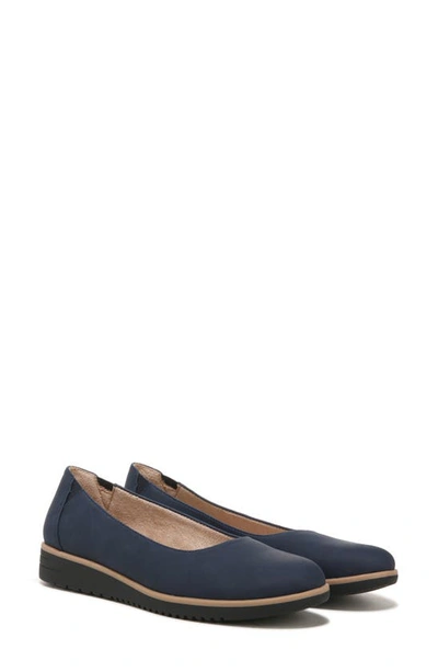 Shop Natural Soul Idea Ballet Wedge Slip-on Flat In Navy Nubuck Synthetic