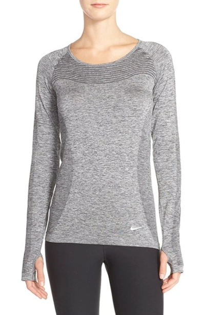 Nike Dri-fit Long Sleeve Top In Black/ Heather/ Silver