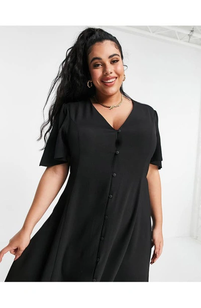 Asos Design Curve Button-up Midi Dress In Black