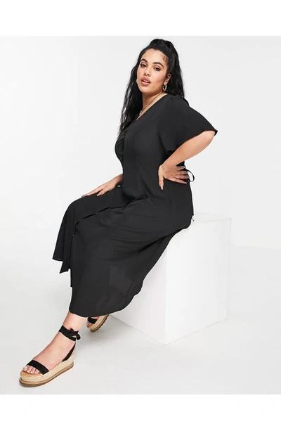 Asos Design Curve Button-up Midi Dress In Black