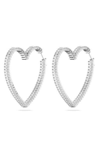 Shop Swarovski Matrix Crystal Heart Hoop Earrings In Silver
