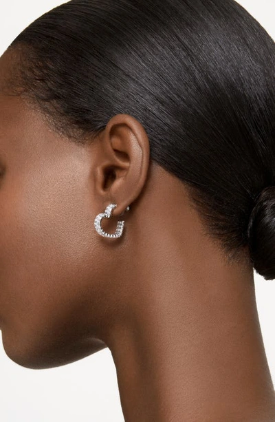 Swarovski Matrix Pierced Earrings Hoop Hrt S Rhodium Shiny White In Silver