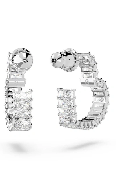 Swarovski Matrix Pierced Earrings Hoop Hrt S Rhodium Shiny White In Silver