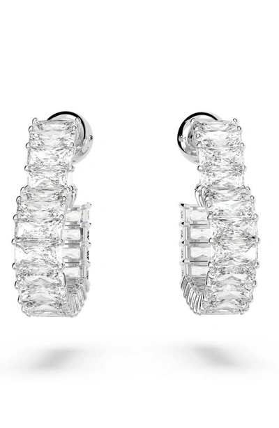 Shop Swarovski Matrix Small Heart Hoop Earrings In Silver