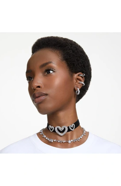 Swarovski Matrix Pierced Earrings Hoop Hrt S Rhodium Shiny White In Silver