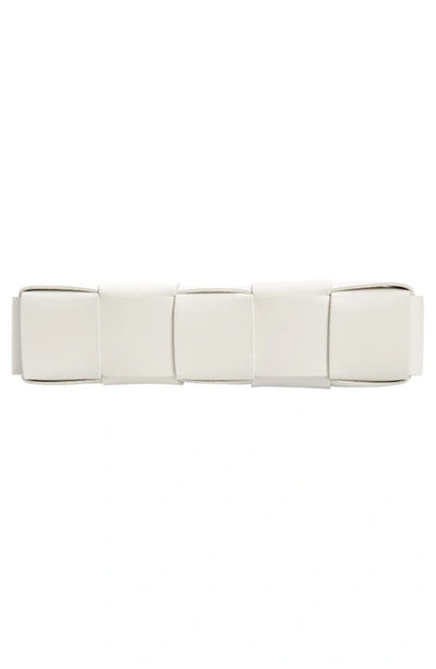 Shop Bottega Veneta Cassette Intrecciato Leather Shoulder Bag In 9143 Chalk-gold