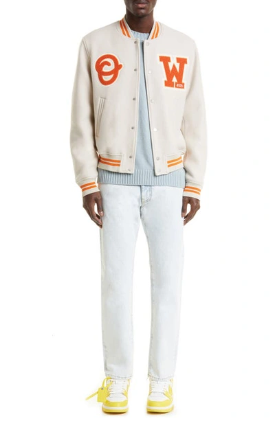 Shop Off-white Ow Patch Varsity Bomber Jacket In Beige/ Orange