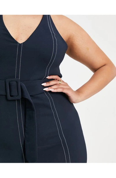Asos Design Curve Belted Halter Midi Dress In Navy
