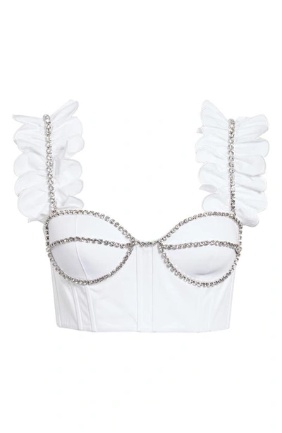 Shop Area Crystal Embellished Ruffle Bustier Top In White