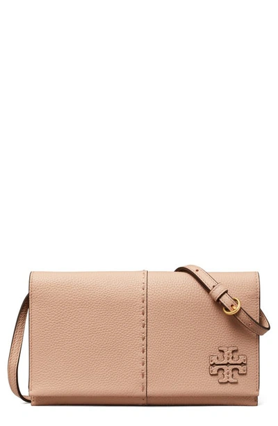 Shop Tory Burch Mcgraw Leather Wallet Crossbody In Roasted Almond