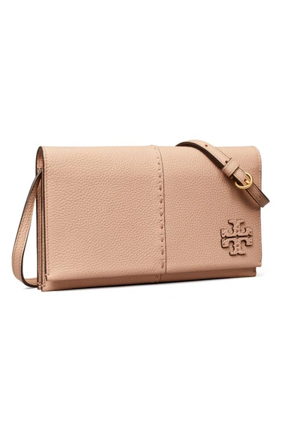 Shop Tory Burch Mcgraw Leather Wallet Crossbody In Roasted Almond