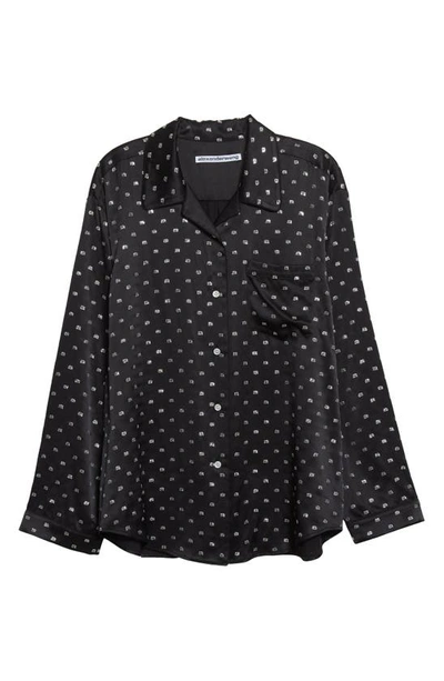 Shop Alexander Wang Crytal Logo Silk Pajama Shirt In Black