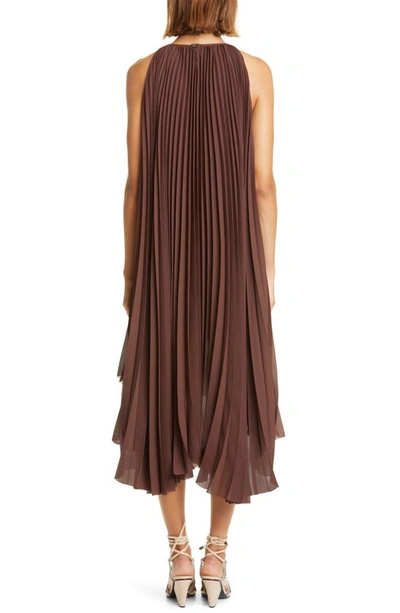 Shop Fabiana Filippi Asymmetric Pleated Sleeveless Midi Dress In Mogano