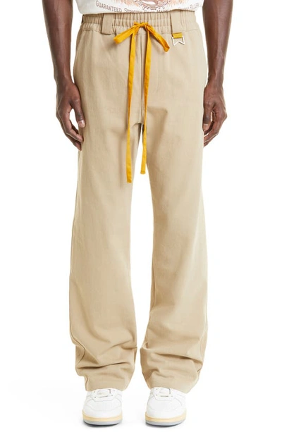 Shop Rhude Sala Drawstring Waist Cotton Straight Leg Pants In Khaki